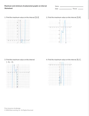 Maximum and minimum of polynomial graphs on interval worksheet preview