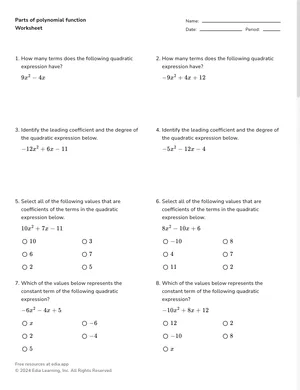 Parts of polynomial function worksheet preview