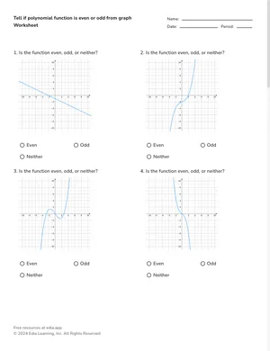 Tell if polynomial function is even or odd from graph worksheet preview