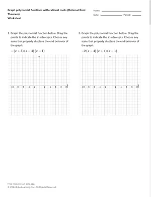 Graph polynomial functions with rational roots (Rational Root Theorem) worksheet preview