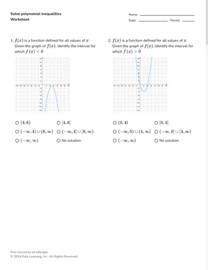 Solve polynomial inequalities worksheet preview