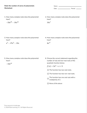 State the number of zeros of polynomials worksheet preview