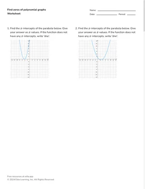 Find zeros of polynomial graphs worksheet preview