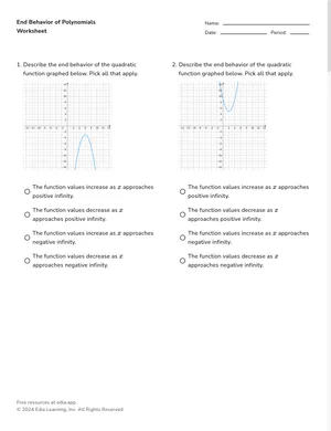 Determine end behavior of polynomials worksheet preview