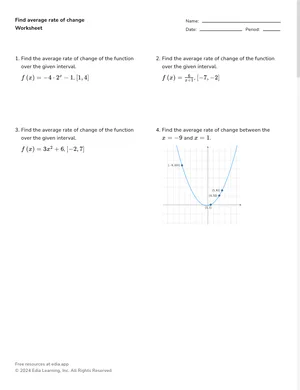 Find average rate of change worksheet preview