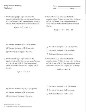 Compare rate of change worksheet preview