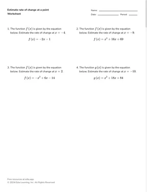 Estimate rate of change at a point worksheet preview