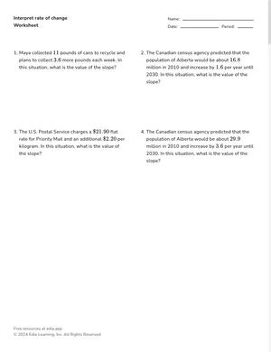 Interpret rate of change worksheet preview