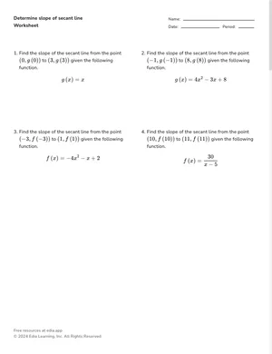 Determine slope of secant line worksheet preview
