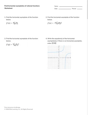 Find horizontal asymptotes of rational functions worksheet preview