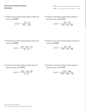 Find zeros of rational functions worksheet preview