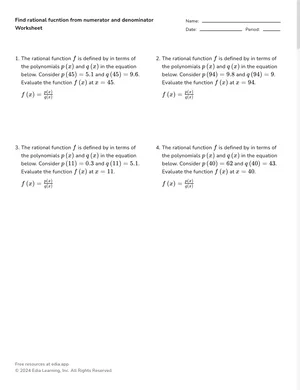 Find rational function from numerator and denominator worksheet preview