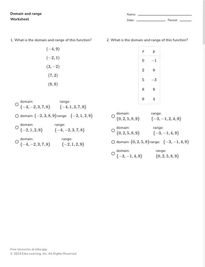 Domain and range worksheet preview