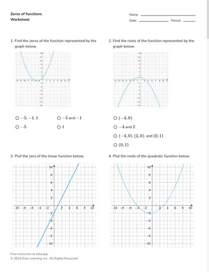 Zeros of functions worksheet preview