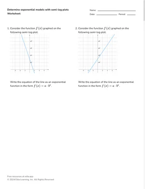 Determine exponential models with semi-log plots worksheet preview