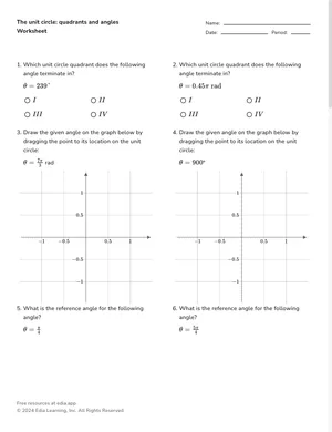 The unit circle: quadrants and angles worksheet preview