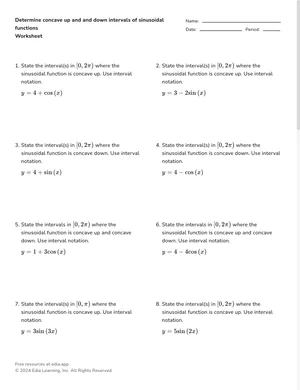 Determine concave up and and down intervals of sinusoidal functions worksheet preview