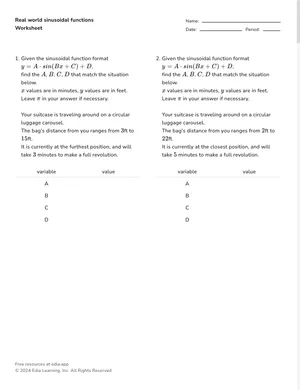 Real world sinusoidal functions worksheet preview