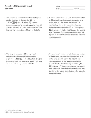 Use real world trigonometric models worksheet preview