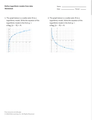 Define logarithmic models from data worksheet preview