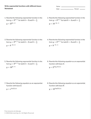 Write exponential functions with different bases worksheet preview
