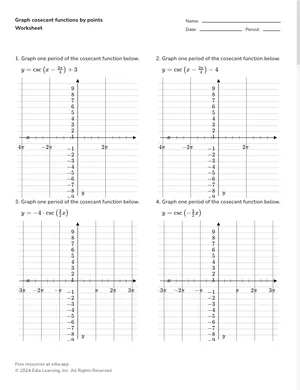 Graph cosecant functions by points worksheet preview
