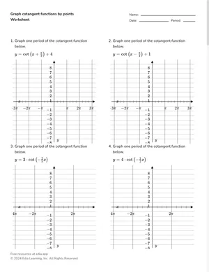 Graph cotangent functions by points worksheet preview