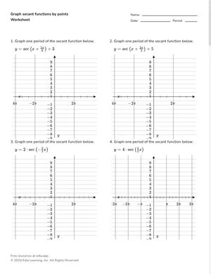 Graph secant functions by points worksheet preview