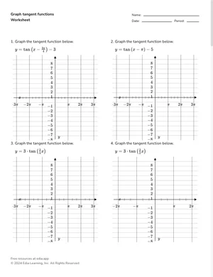 Graph tangent functions worksheet preview