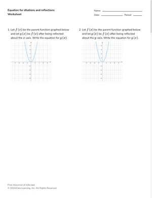 Equations for transformations of quadratic functions worksheet preview