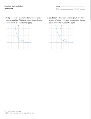 Equations for transformations of exponential functions worksheet preview
