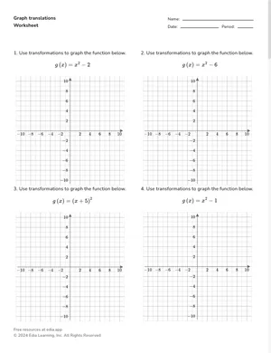 Graph transformations of a quadratic function worksheet preview