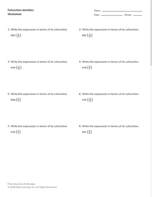 Cofunction identities worksheet preview