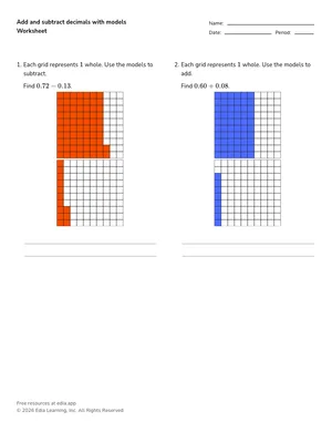 Add and subtract decimals with models worksheet preview