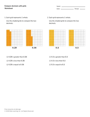 Compare decimals with grids worksheet preview