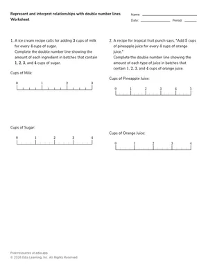 Represent and interpret relationships with double number lines worksheet preview