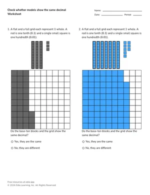 Check whether models show the same decimal worksheet preview