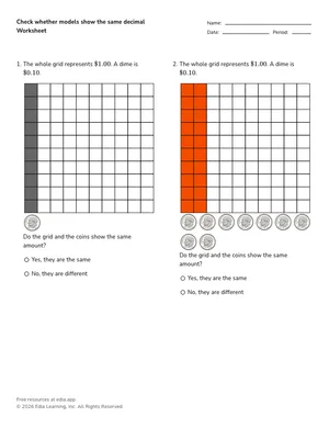 Check whether models show the same decimal worksheet preview