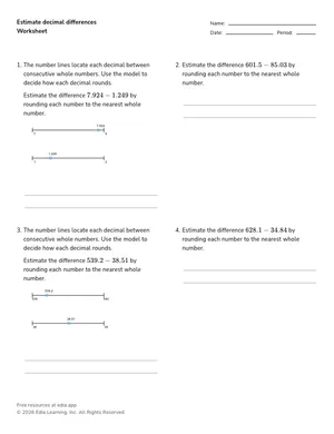 Estimate decimal differences worksheet preview