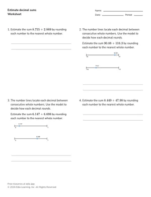 Estimate decimal sums worksheet preview
