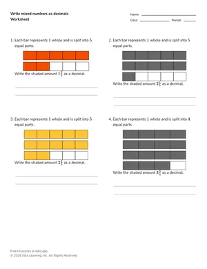 Write mixed numbers as decimals worksheet preview