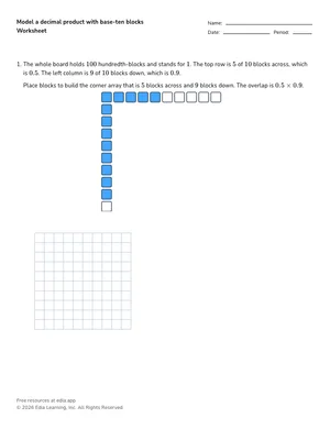 Model a decimal product with base-ten blocks worksheet preview