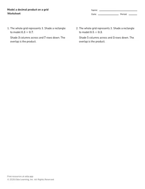 Model a decimal product on a grid worksheet preview