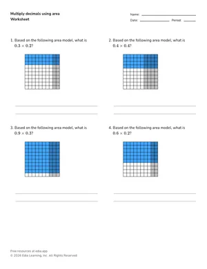 Multiply decimals using area worksheet preview