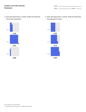 Compare and order decimals worksheet preview