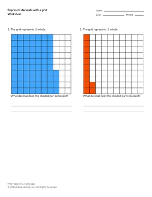 Represent decimals with a grid worksheet preview