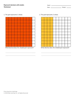 Represent decimals with models worksheet preview