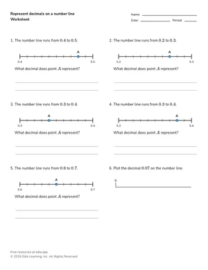 Represent decimals on a number line worksheet preview