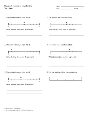 Represent decimals on a number line worksheet preview