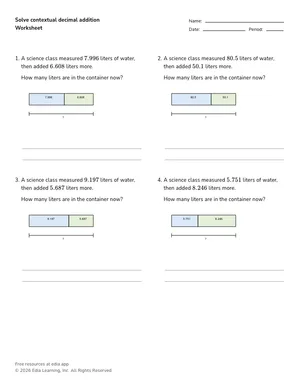 Solve contextual decimal addition worksheet preview